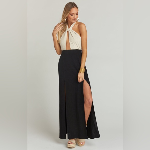 Show Me Your Mumu Millie Maxi linen Dress in Domino, XS/S - Picture 1 of 5